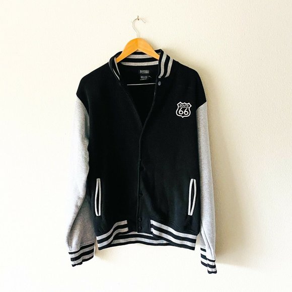 Route 66 90s Black Gray Letterman Sweater Jacket - Picture 1 of 6